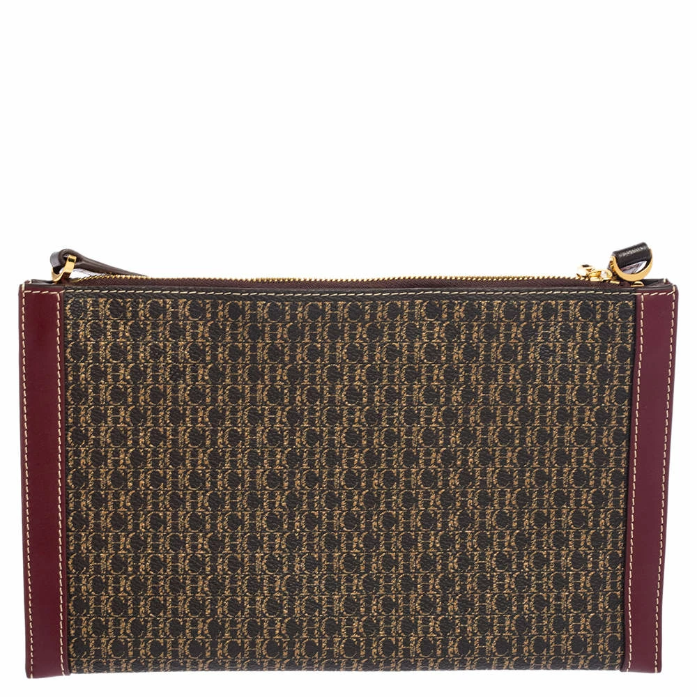 Carolina Herrera Burgundy/Brown Monogram PVC and Leather Crossbody Bag Women