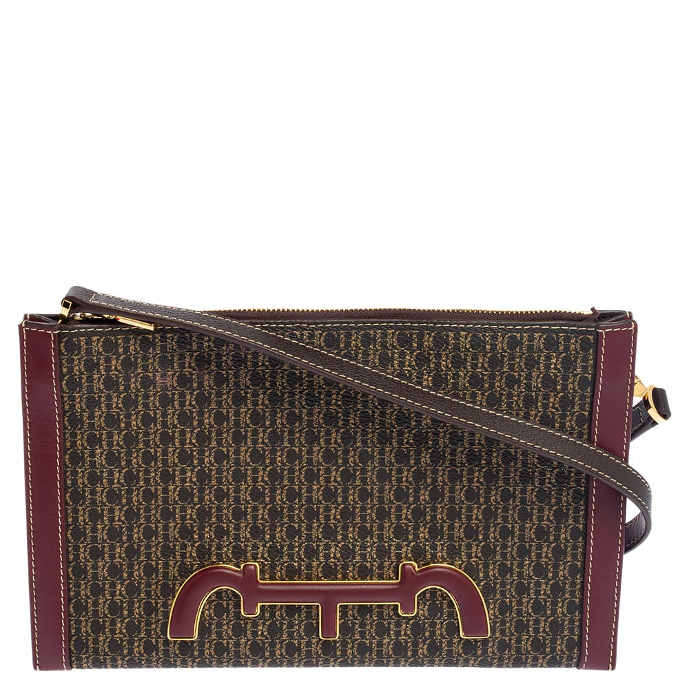 Carolina Herrera Burgundy/Brown Monogram PVC and Leather Crossbody Bag Women