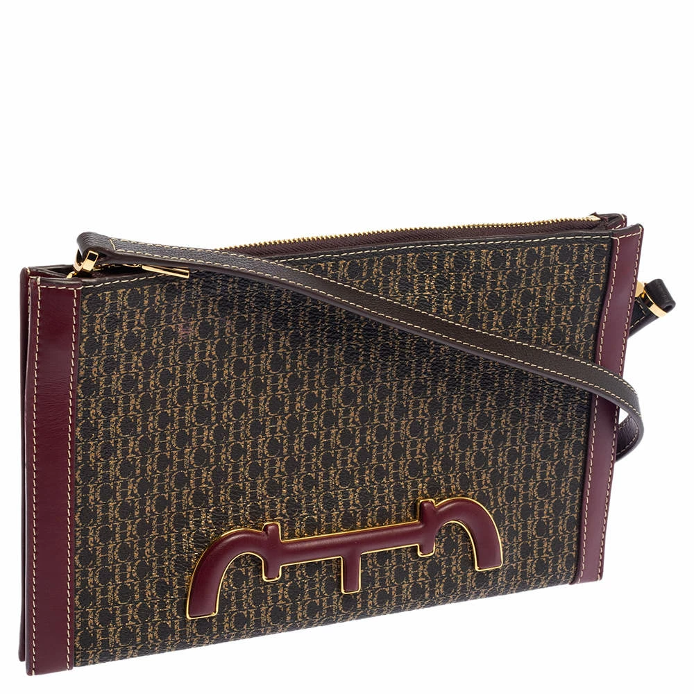 Carolina Herrera Burgundy/Brown Monogram PVC and Leather Crossbody Bag Women