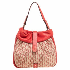 Carolina Herrera Red/Off White Monogram Canvas And Leather Hobo Women