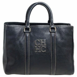 Carolina Herrera Black Leather Medium Matteo Tote Women