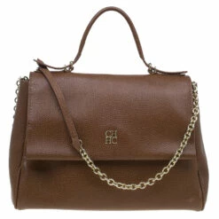 Carolina Herrera Brown Leather Minueto Flap Bag Women