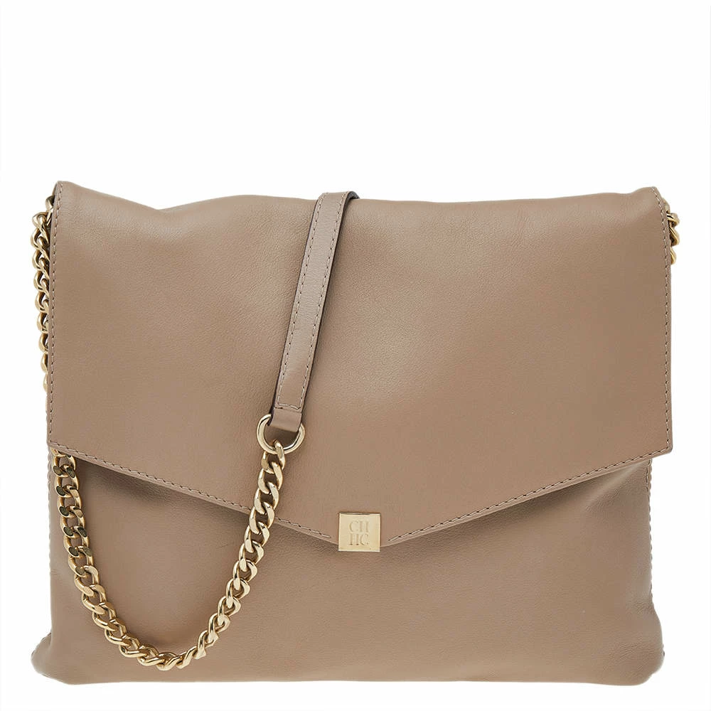 Carolina Herrera Beige Leather Shoulder Bag Women
