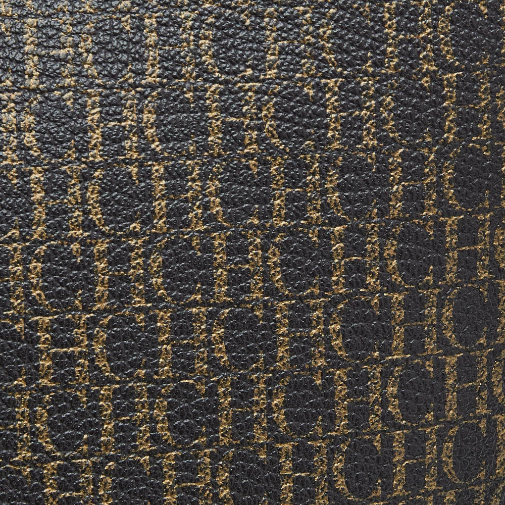 Carolina Herrera Dark Brown Monogram Leather Shopper Tote Women