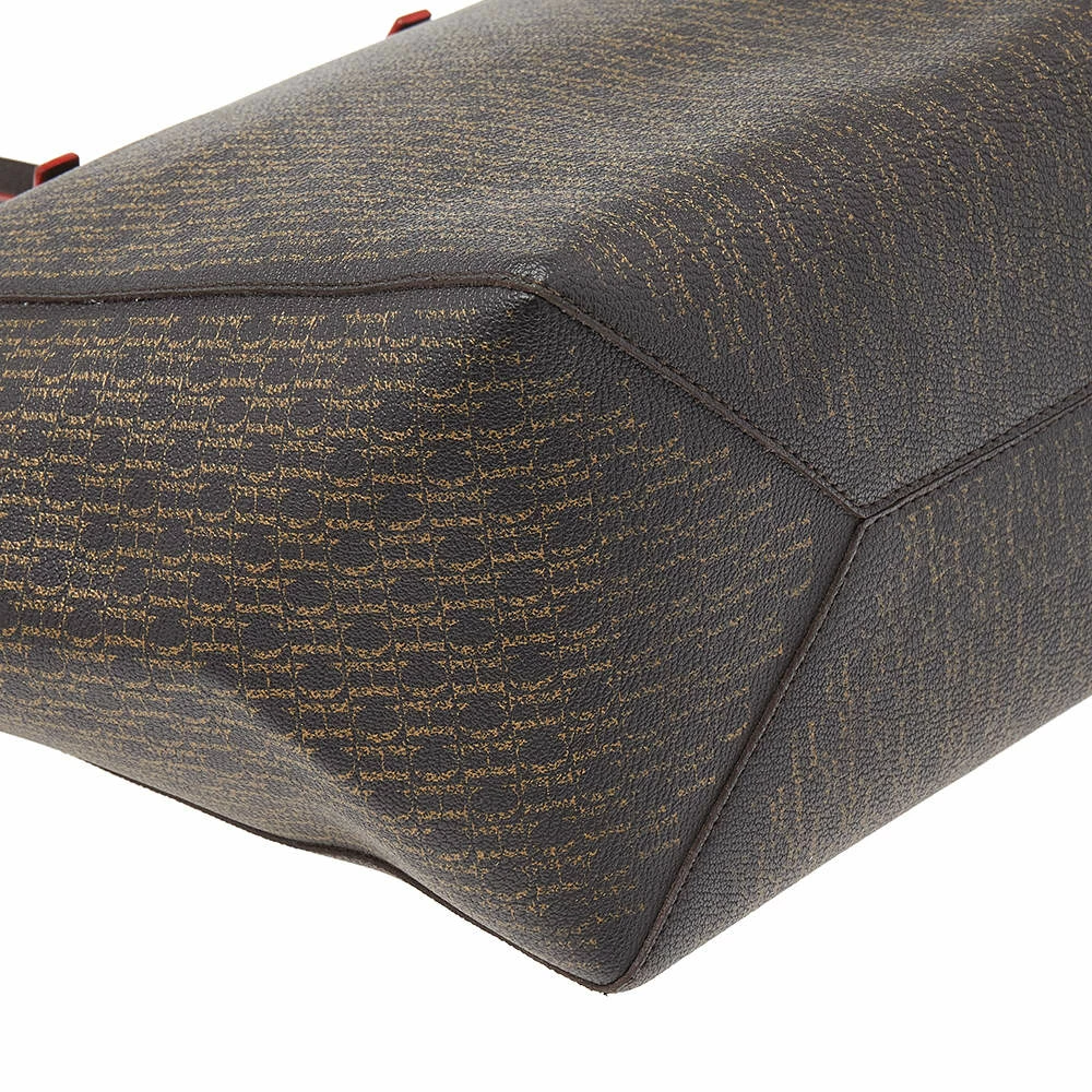 Carolina Herrera Dark Brown Monogram Leather Shopper Tote Women