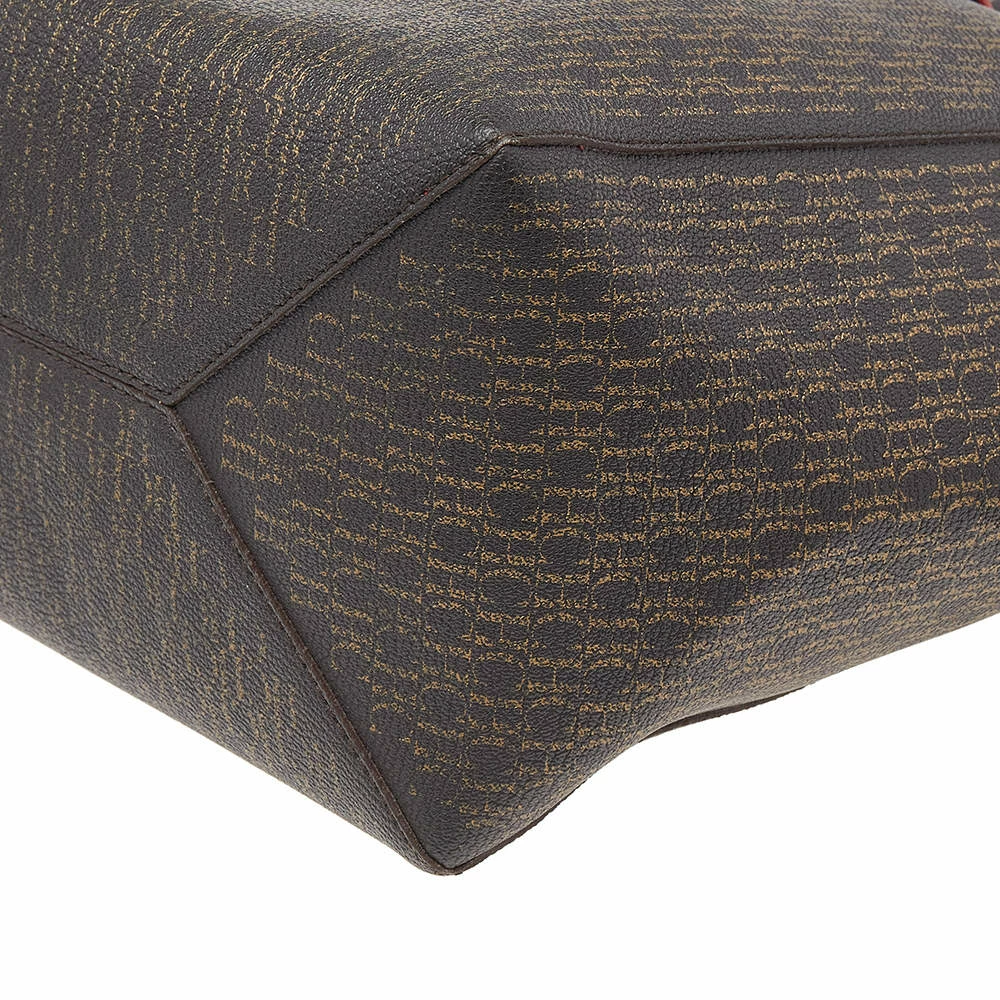 Carolina Herrera Dark Brown Monogram Leather Shopper Tote Women