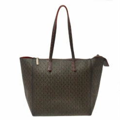 Carolina Herrera Dark Brown Monogram Leather Shopper Tote Women