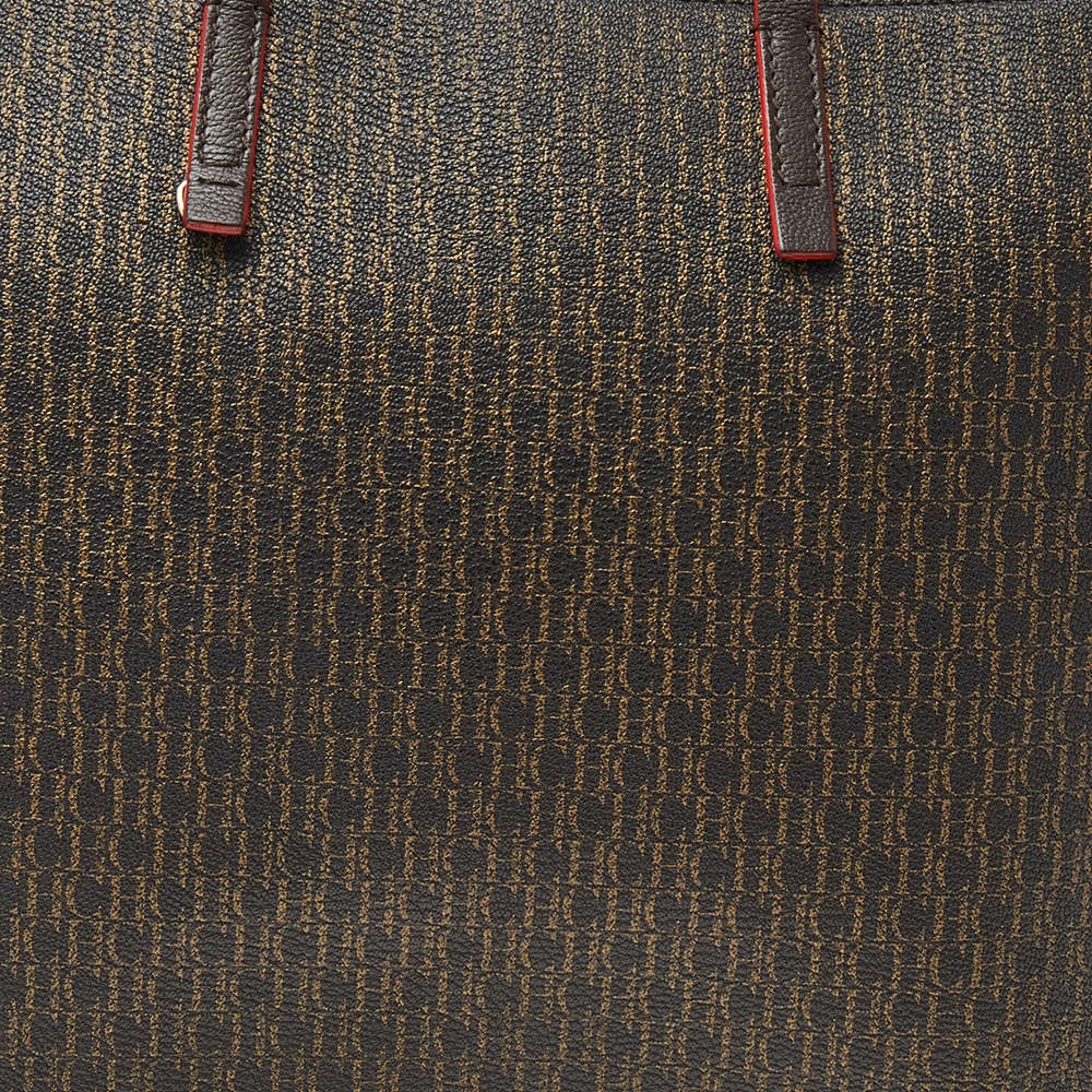 Carolina Herrera Dark Brown Monogram Leather Shopper Tote Women