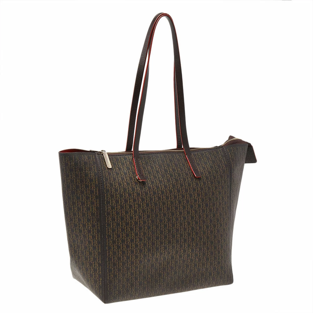 Carolina Herrera Dark Brown Monogram Leather Shopper Tote Women