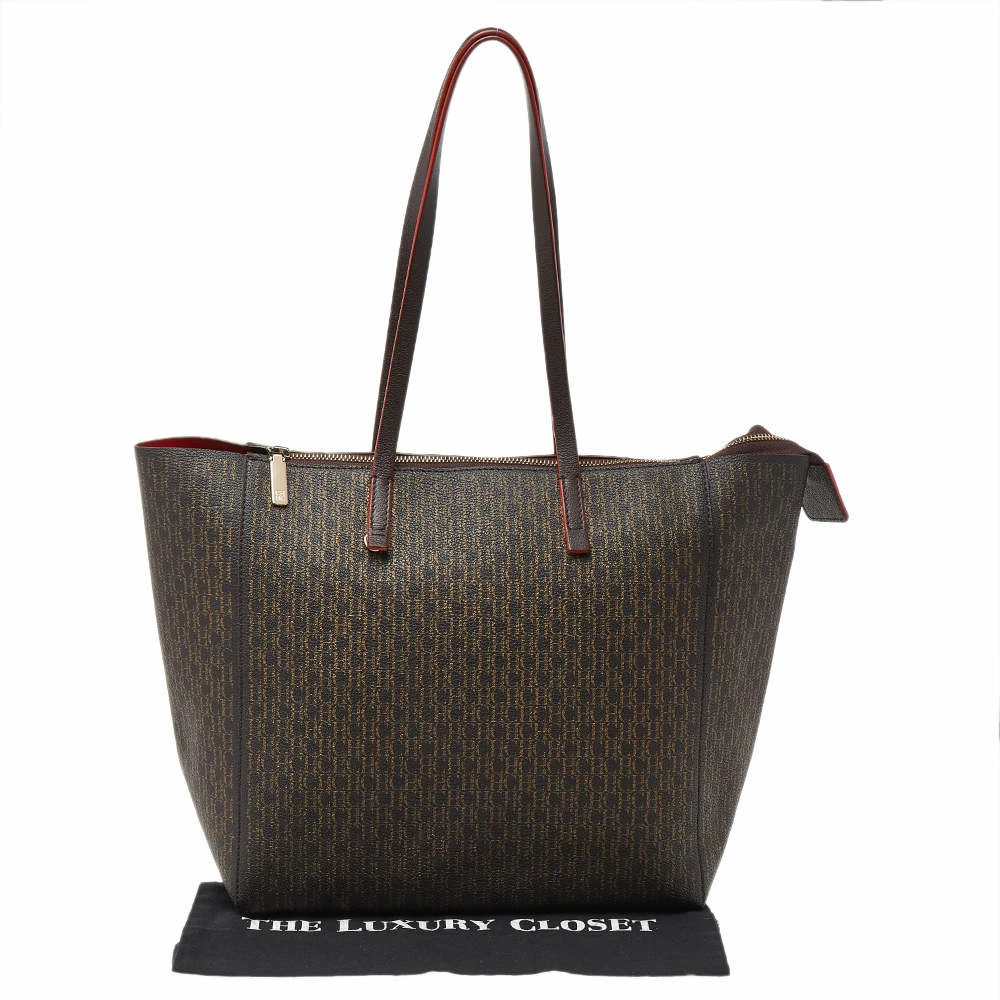 Carolina Herrera Dark Brown Monogram Leather Shopper Tote Women