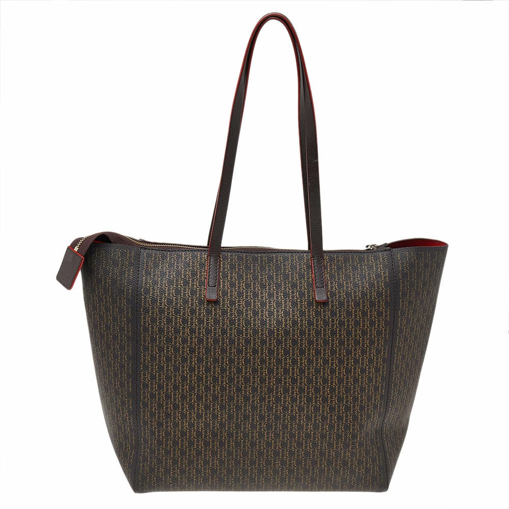 Carolina Herrera Dark Brown Monogram Leather Shopper Tote Women