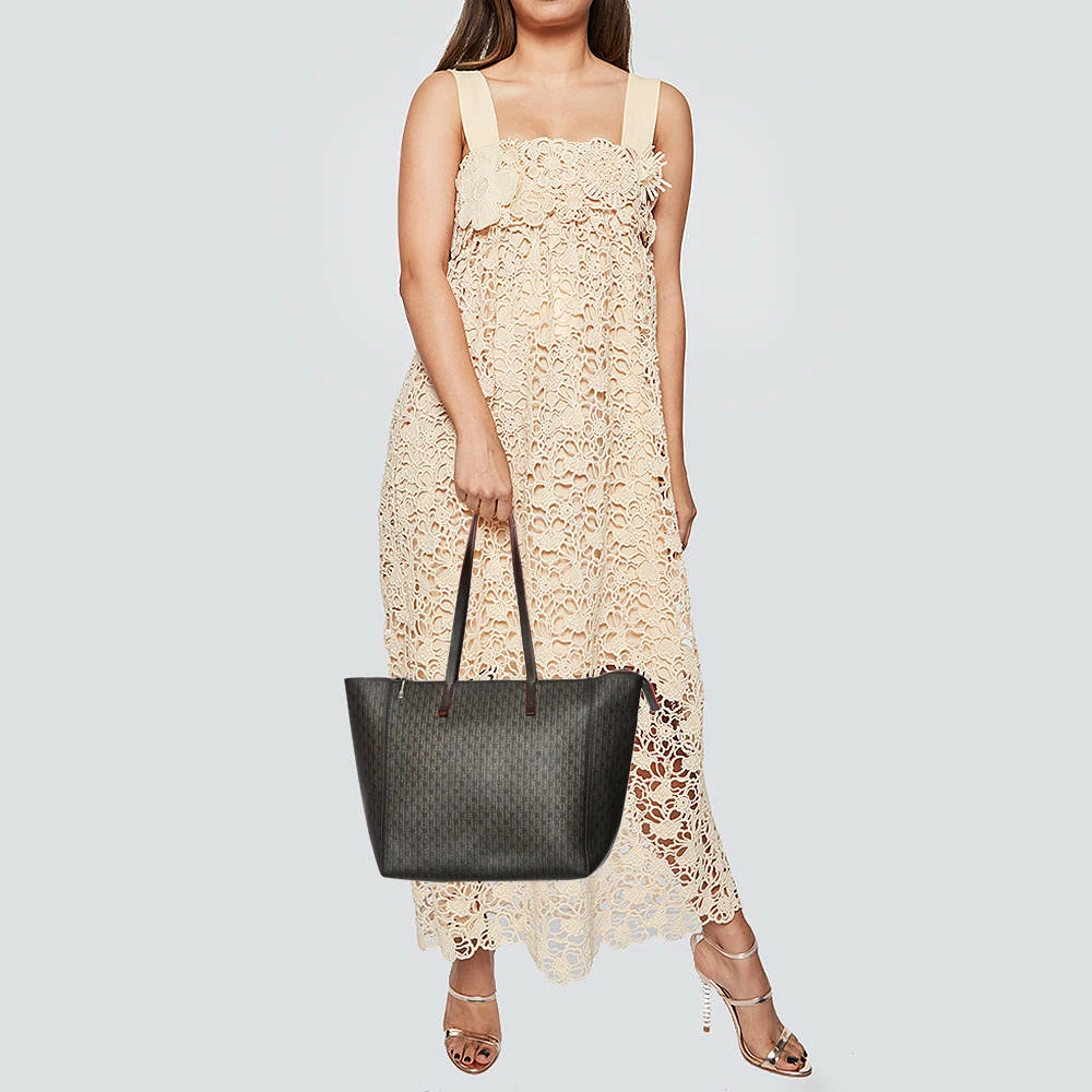 Carolina Herrera Dark Brown Monogram Leather Shopper Tote Women