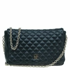 Carolina Herrera Black Quilted Leather Flap Bag Women
