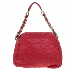 Carolina Herrera Red Quilted Monogram Leather Hobo Women