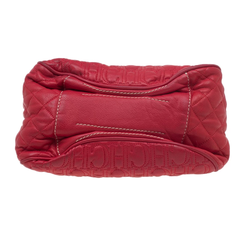 Carolina Herrera Red Quilted Monogram Leather Hobo Women