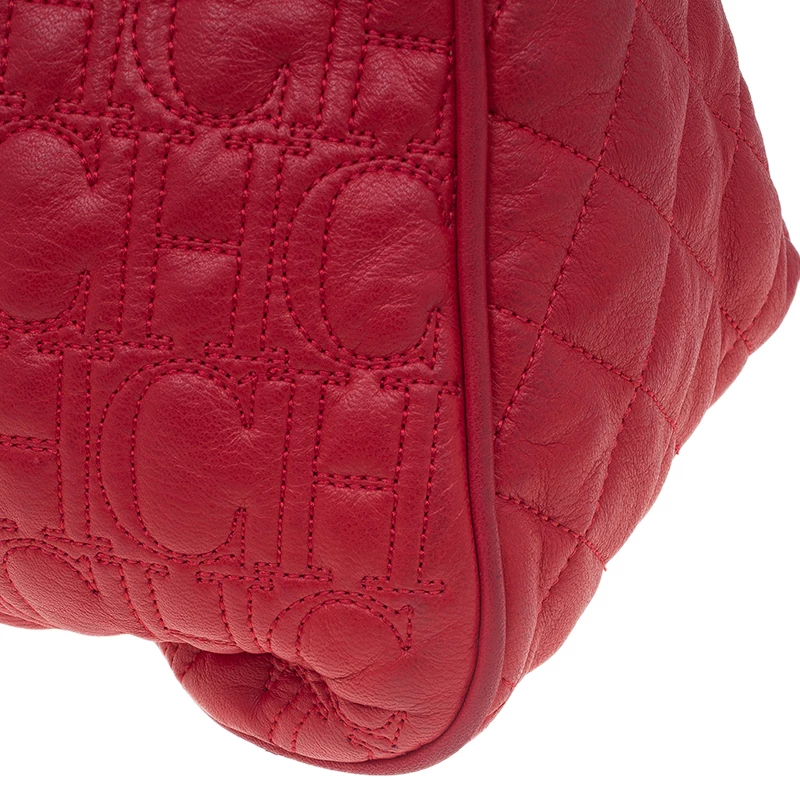 Carolina Herrera Red Quilted Monogram Leather Hobo Women