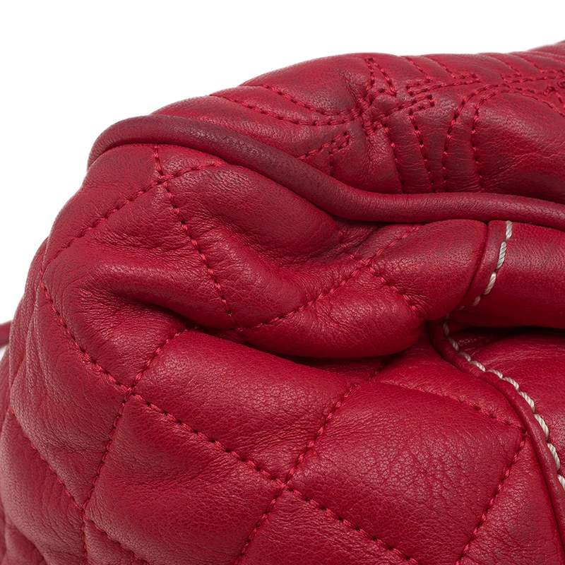 Carolina Herrera Red Quilted Monogram Leather Hobo Women