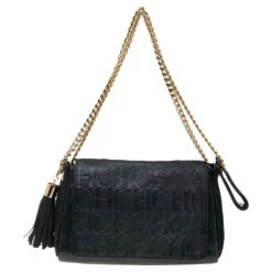 Carolina Herrera Black Leather Chain Flap Shoulder Bag Women