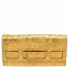 Carolina Herrera Metallic Gold Embossed Leather Flap Continental Wallet Women