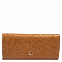 Carolina Herrera Tan Grained Leather Flap Continental Wallet Women