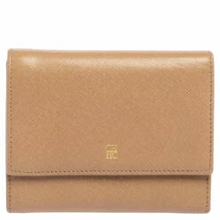 Carolina Herrera Beige Leather Trifold Wallet Women