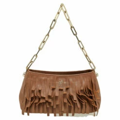Carolina Herrera Carolina Hererra Brown Leather Fringe Chain Shoulder Bag Women