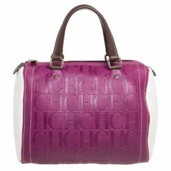 Carolina Herrera Tricolor Signature Embossed Leather Andy Boston Bag Women - Multicolor