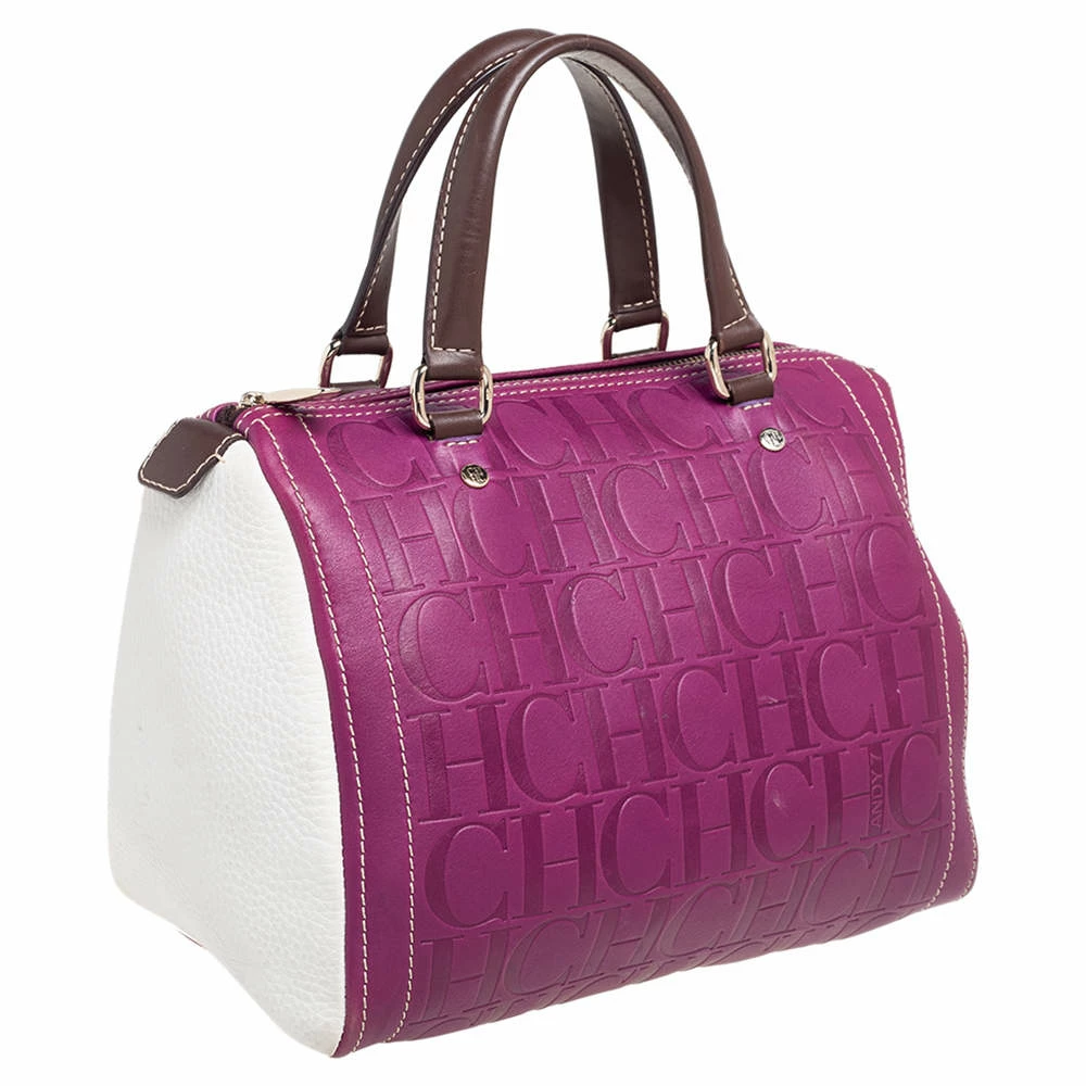 Carolina Herrera Tricolor Signature Embossed Leather Andy Boston Bag Women - Multicolor 3 Carolina Herrera Tricolor Signature Embossed Leather Andy Boston Bag Women - Multicolor - Image 3
