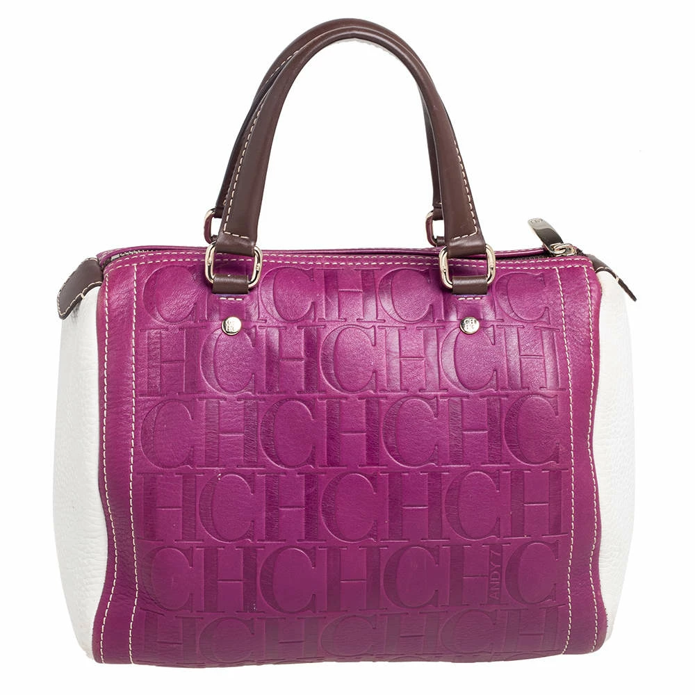 Carolina Herrera Tricolor Signature Embossed Leather Andy Boston Bag Women - Multicolor 4 Carolina Herrera Tricolor Signature Embossed Leather Andy Boston Bag Women - Multicolor - Image 4