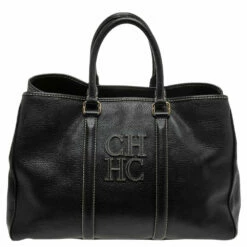 Carolina Herrera Black Leather Large Matteo Tote Women
