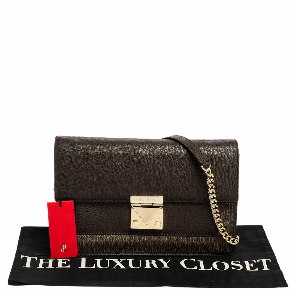 Carolina Herrera Dark Brown Signature Coated Canvas and Leather Carry on Shoulder Bag Women