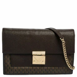 Carolina Herrera Dark Brown Signature Coated Canvas And Leather Carry On Shoulder Bag Women