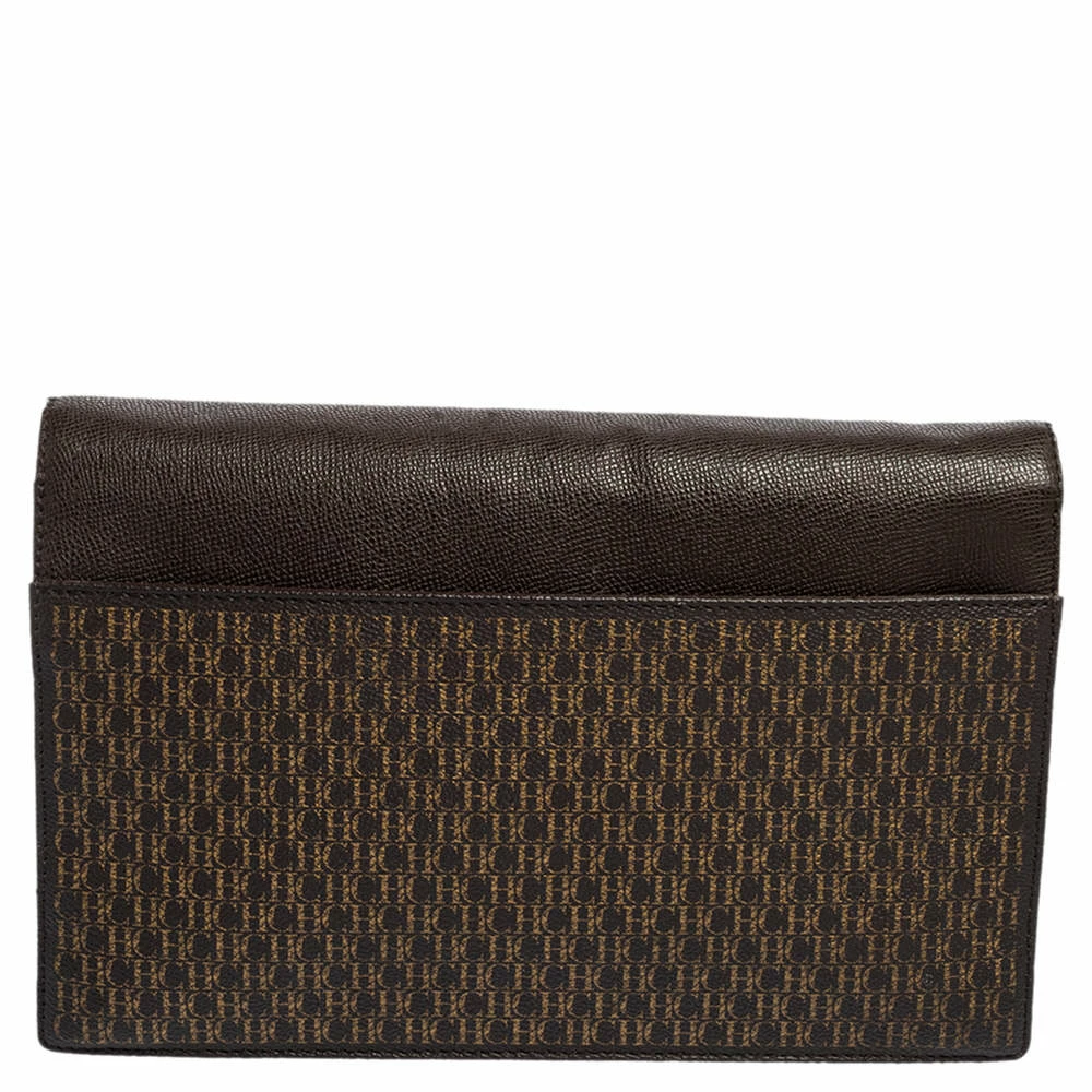 Carolina Herrera Dark Brown Signature Coated Canvas and Leather Carry on Shoulder Bag Women