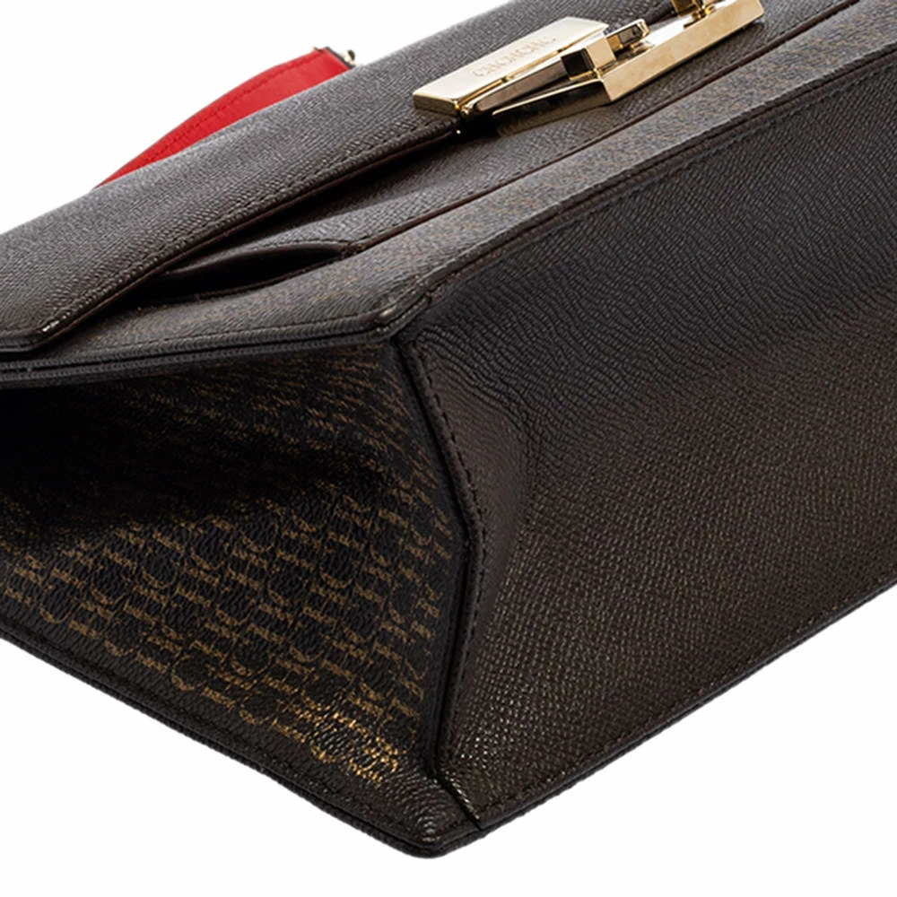 Carolina Herrera Dark Brown Signature Coated Canvas and Leather Carry on Shoulder Bag Women