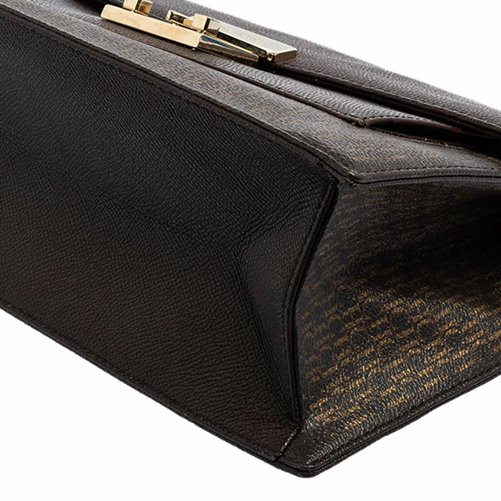 Carolina Herrera Dark Brown Signature Coated Canvas and Leather Carry on Shoulder Bag Women
