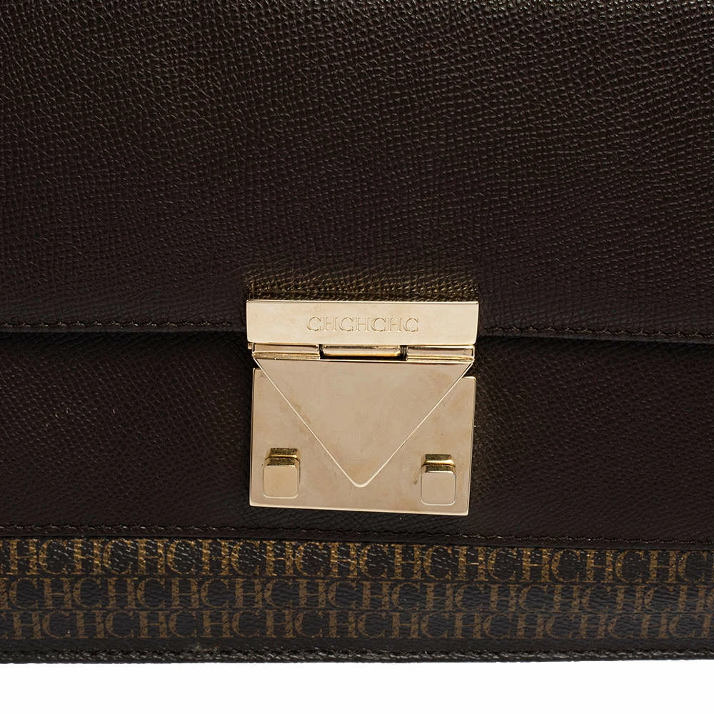 Carolina Herrera Dark Brown Signature Coated Canvas and Leather Carry on Shoulder Bag Women