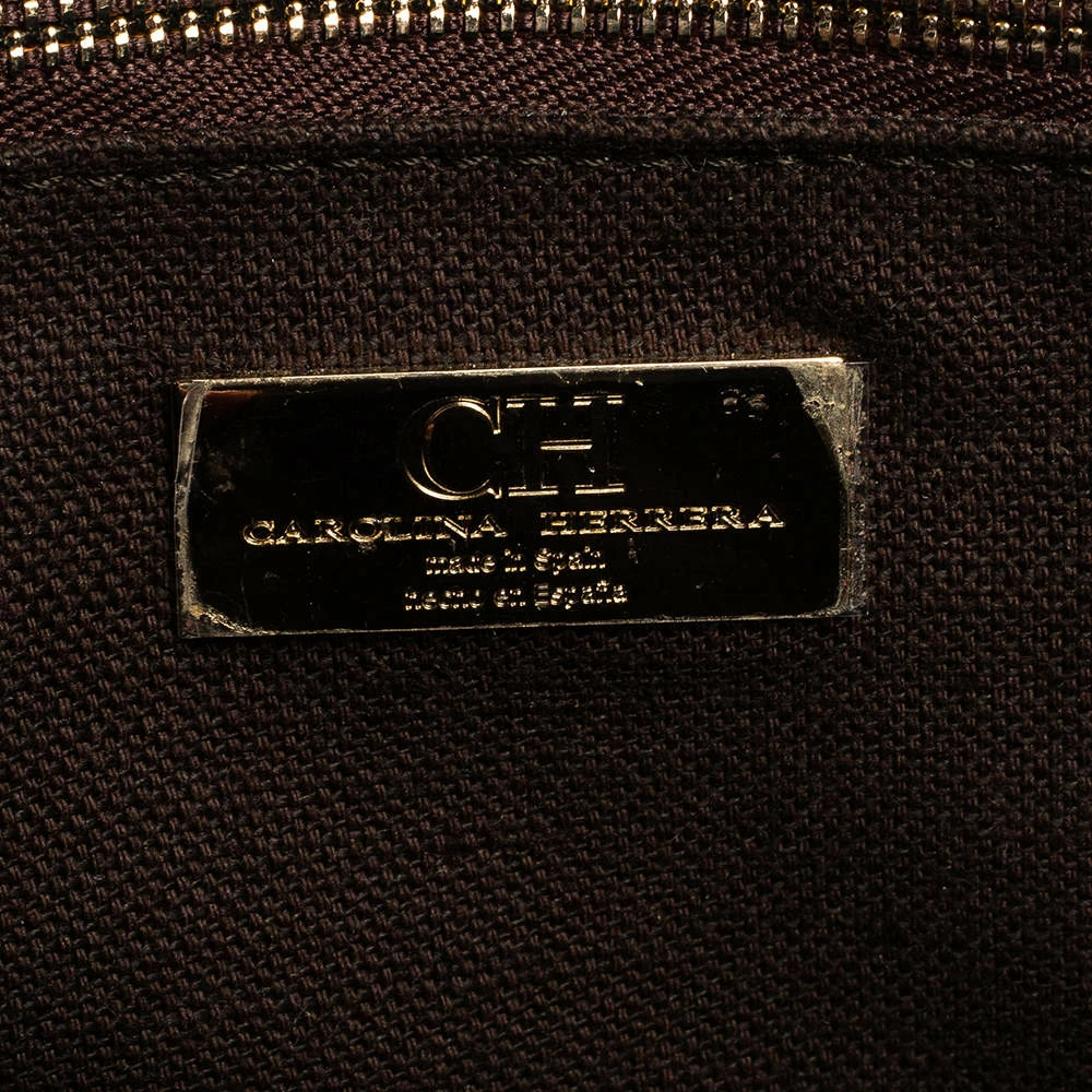 Carolina Herrera Dark Brown Signature Coated Canvas and Leather Carry on Shoulder Bag Women