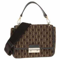 Carolina Herrera Brown Canvas And Leather Top Handle Bag Women