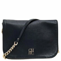 Carolina Herrera Black Leather Chain Flap Shoulder Bag Women