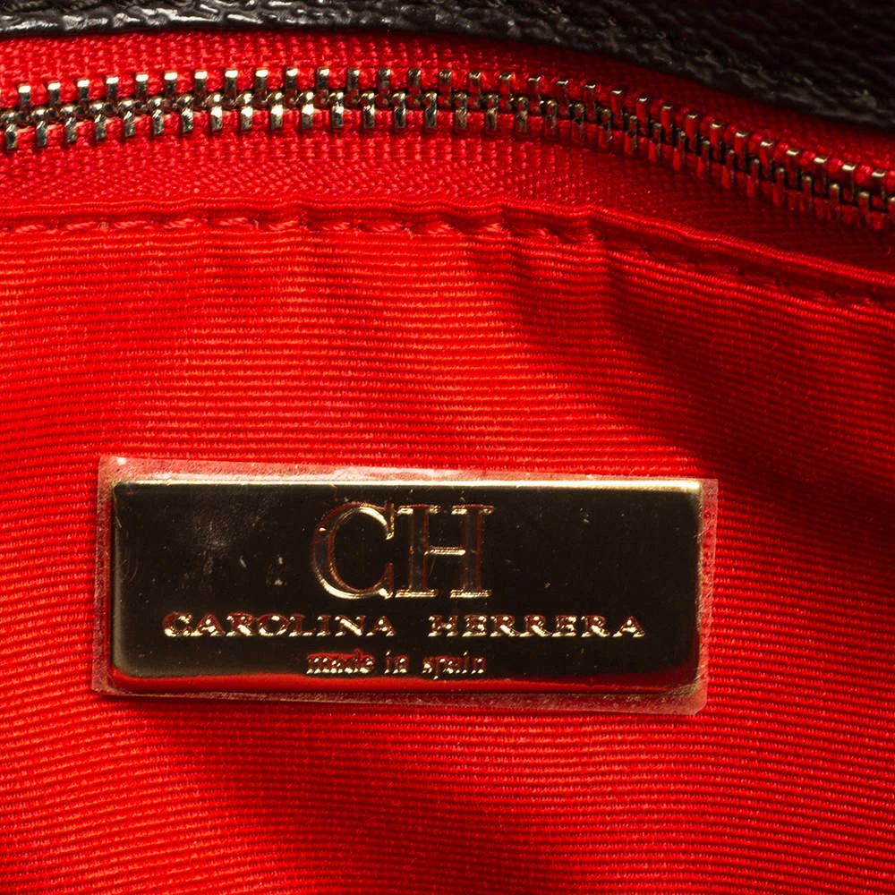 Carolina Herrera White/Dark Brown Signature Coated Canvas Front Pocket Tote Women