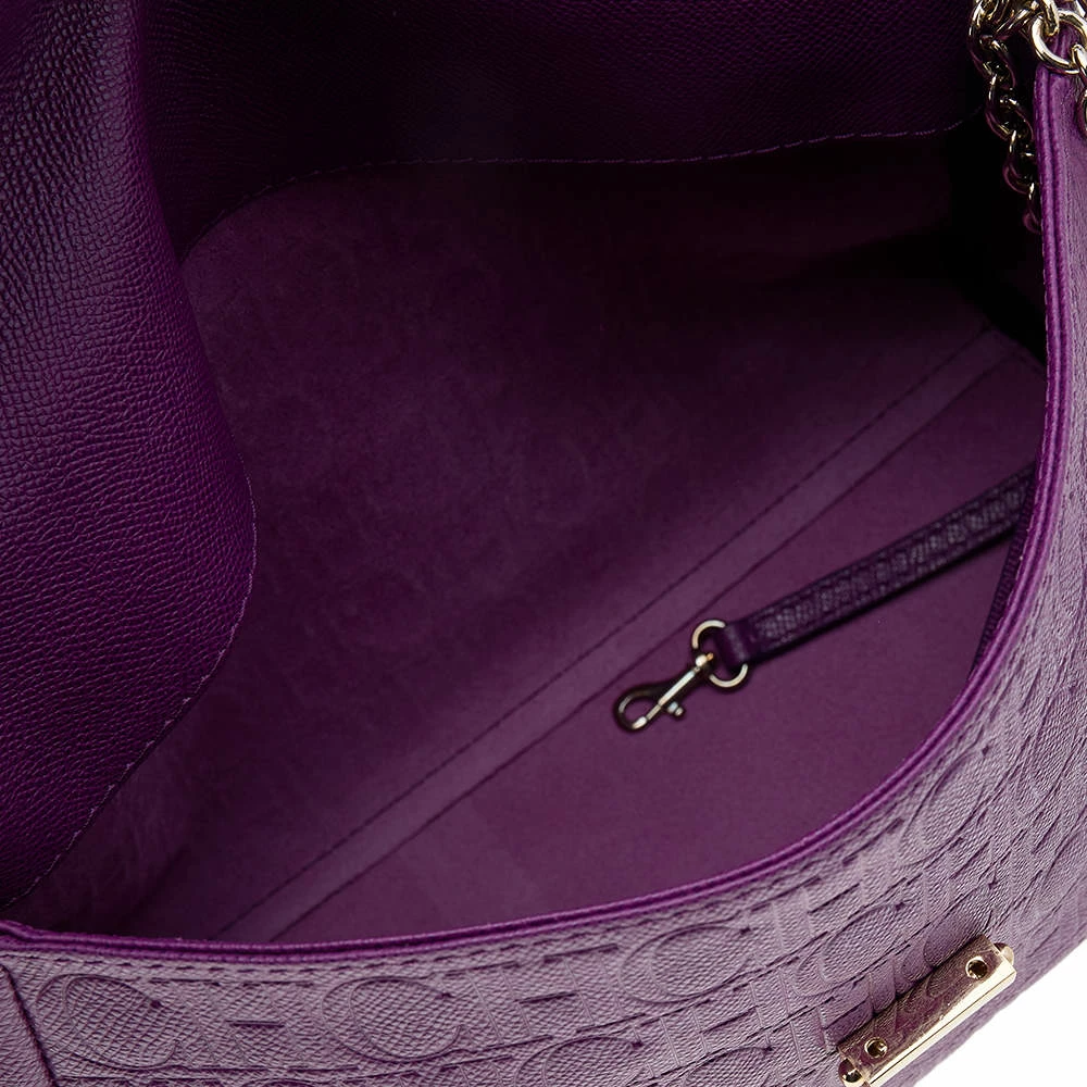 Carolina Herrera Purple Monogram Embossed Leather Minuetto Top Handle Bag Women