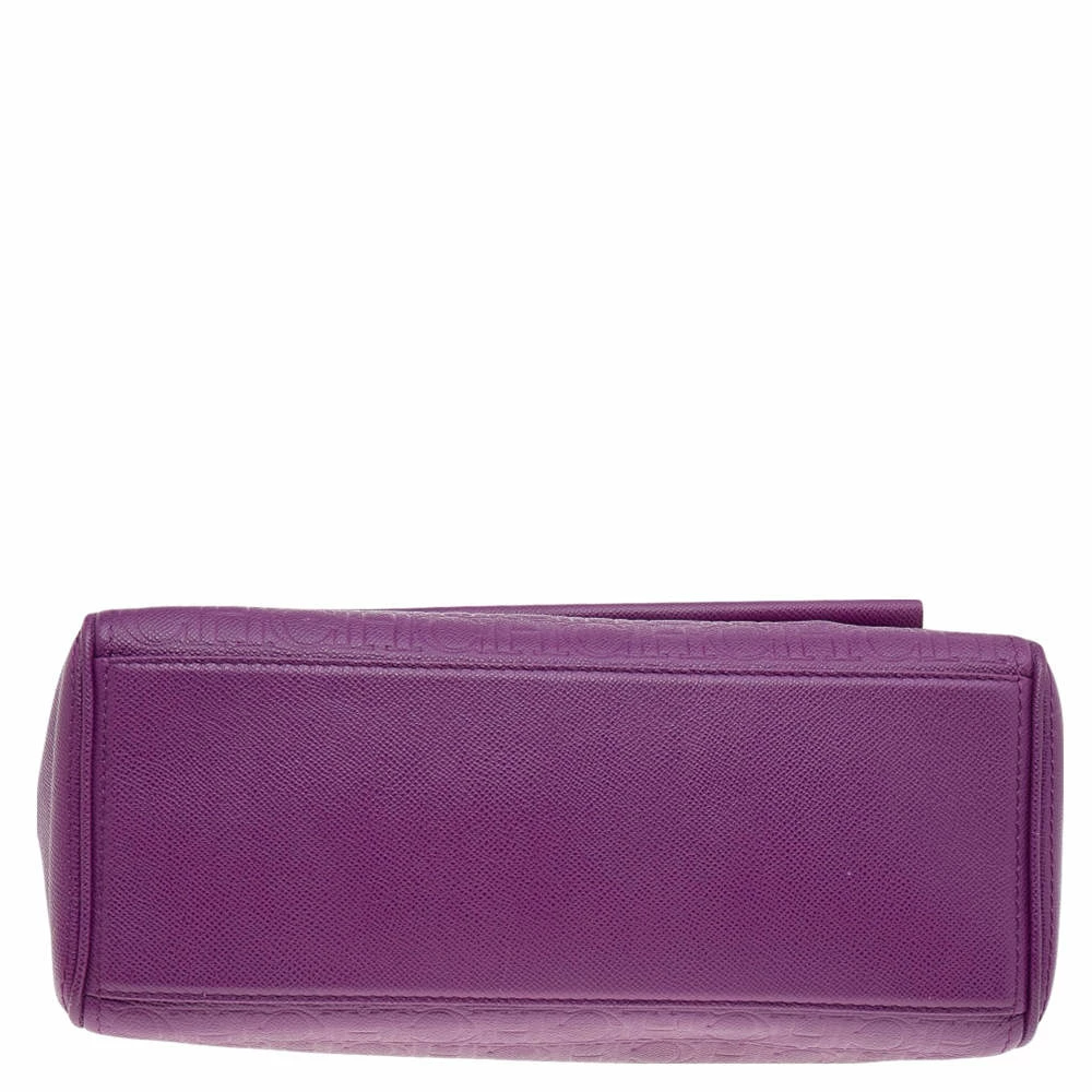 Carolina Herrera Purple Monogram Embossed Leather Minuetto Top Handle Bag Women