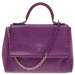 Carolina Herrera Purple Monogram Embossed Leather Minuetto Top Handle Bag Women
