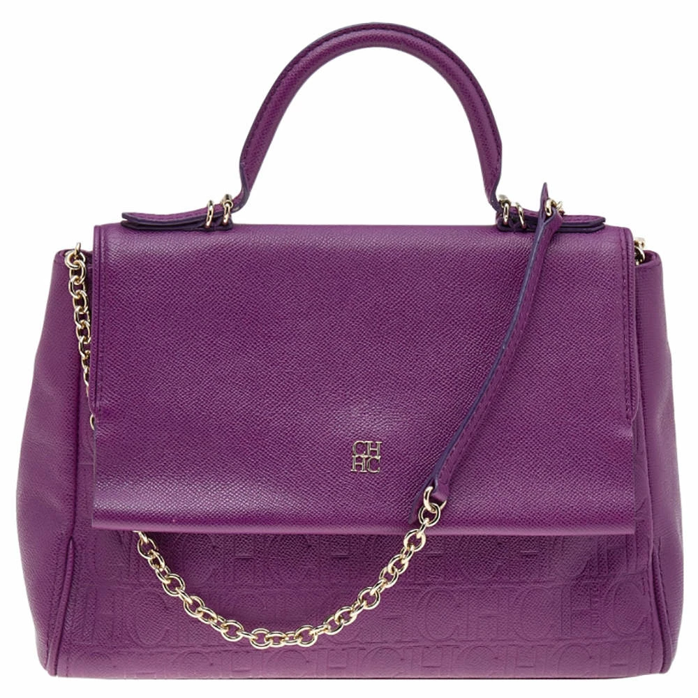 Carolina Herrera Purple Monogram Embossed Leather Minuetto Top Handle Bag Women