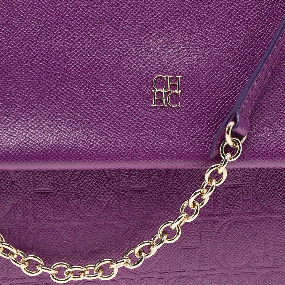 Carolina Herrera Purple Monogram Embossed Leather Minuetto Top Handle Bag Women