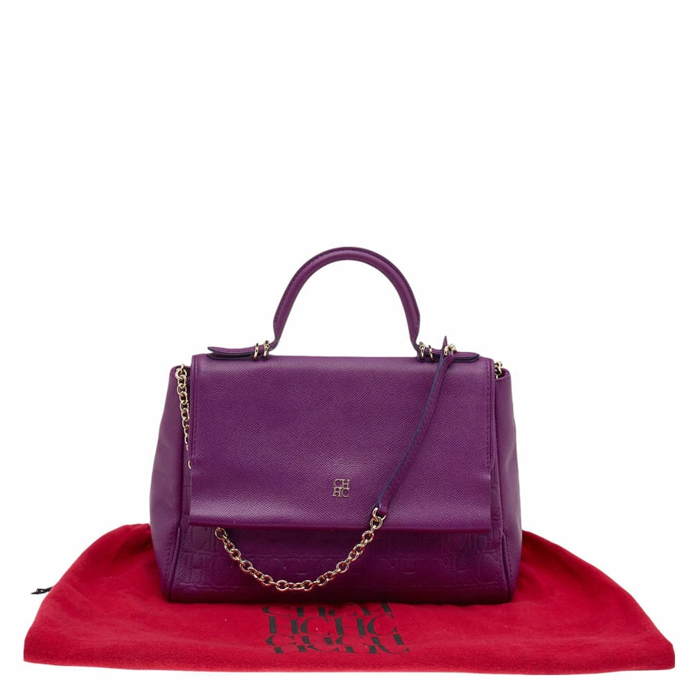 Carolina Herrera Purple Monogram Embossed Leather Minuetto Top Handle Bag Women