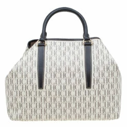 Carolina Herrera Beige Monogram Coated Canvas Shopper Tote Women