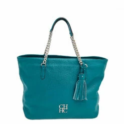 Carolina Herrera Dark Green Leather Tassel Zip Tote Women