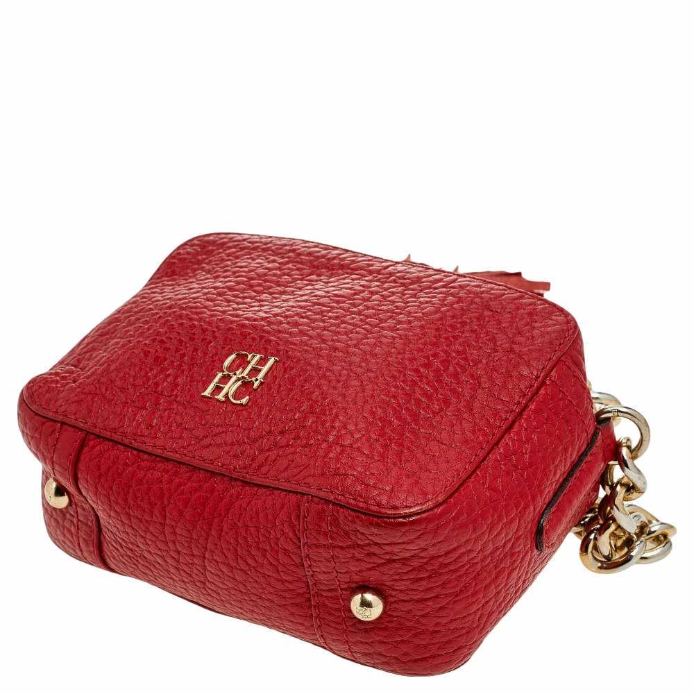 Carolina Herrera Red Leather Tassel Crossbody Bag Women