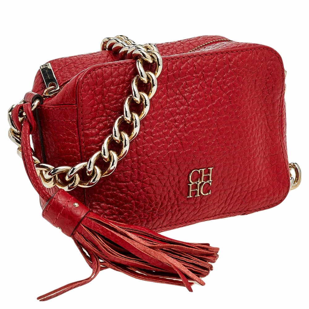 Carolina Herrera Red Leather Tassel Crossbody Bag Women